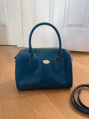 Coach Blue Leather Small Bennett Satchel with Gold Hardware